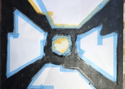 Bild nach dem Auftragen der schwarzen Farbe und des Glitterpulvers