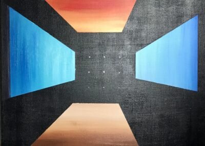 Acrylbild JETZT - erster Schritt: Anlage der 4 Elemente und der Orientierungspunkte in der Mitte