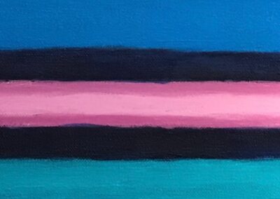 Acryl Bild BLAU - Detailfoto 16: Ausschnitt-Vergrößerung von Teilen der Felder mit den Farben Blaugrün, Preußischblau, Rot, Pink und Primärblau