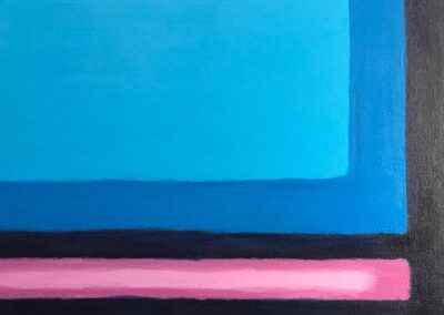 Acryl Bild BLAU - Detailfoto 3: Das blaue und rote Feld in der Vergrößerung an der rechten Bildseite