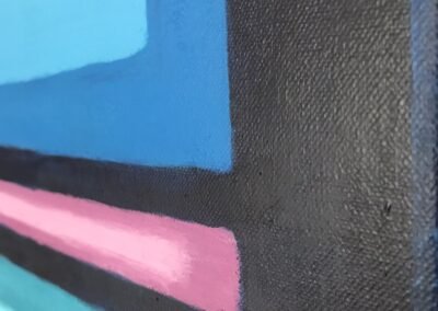 Acryl Bild BLAU - Detailfoto 9: Ausschnitt-Vergrößerung von rechts aufgenommen – alle drei Felder mit Bildrand