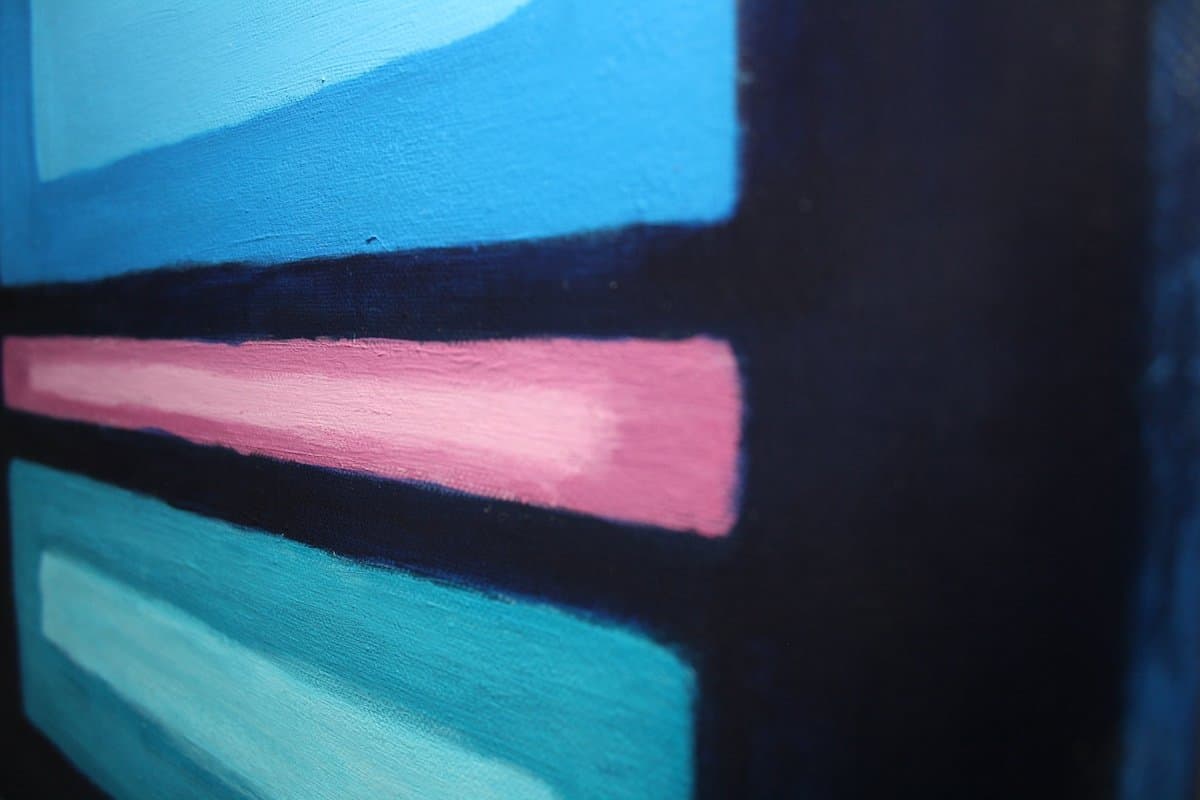 Acryl Bild BLAU - Ausschnitt-Vergrößerung unten von rechts aufgenommen - drei Felder