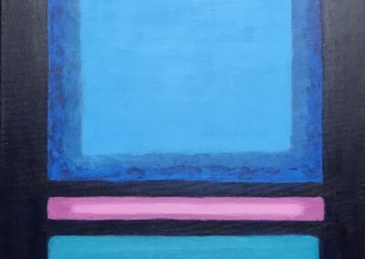 Foto 9: Das Weiss innerhalb der beiden Rahmen weggemalt und das Blau und Blaugrün wieder in mehreren Schritten aufgemalt