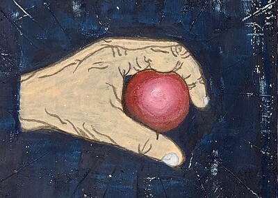 Die linke Hand, die den Ball festhält