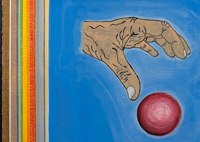 Die rechte Hand, die den Ball losläßt mit Zwischenraum