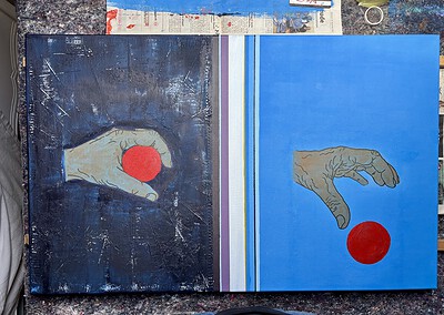 Hintergrund mit Preußisch Blau gemalt und den Zwischenraum angelegt