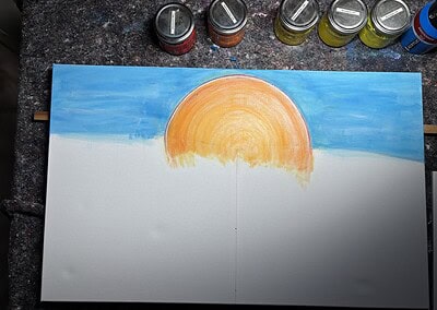 Bild Widerstand Loslassen - erster Farbauftrag für Himmel und Sonne