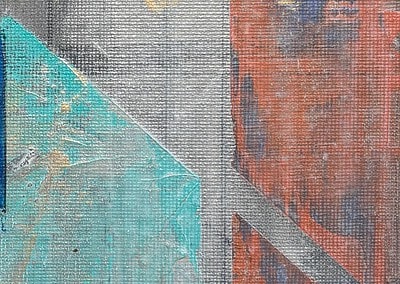 Detail Bildmitte rechts – Türkis, Grau, Gold und Rostorange